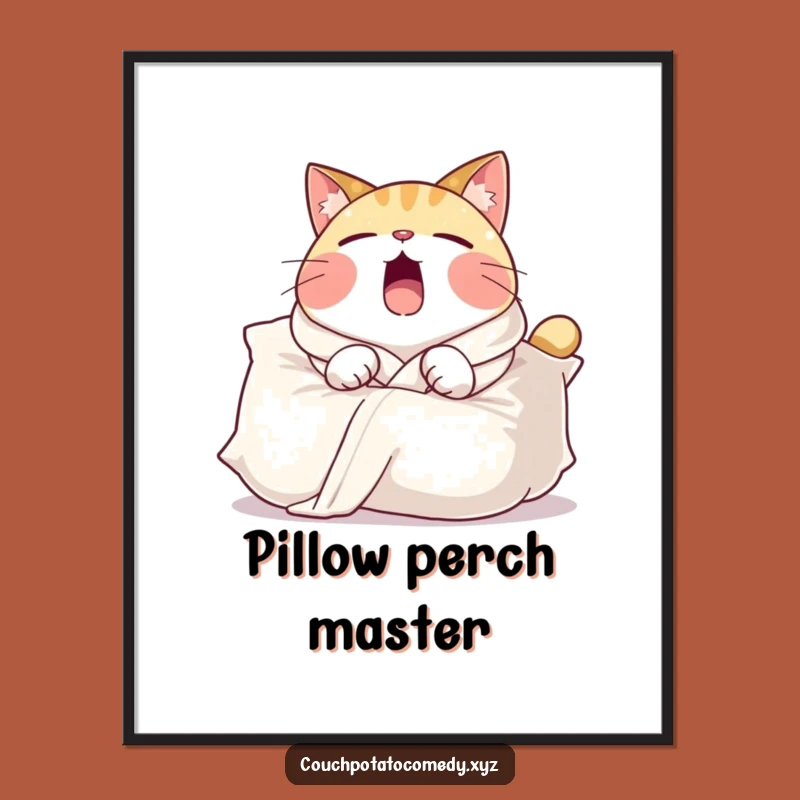 Funny Cat Pillow Digital Art: Yawning Bliss, Instant Funny Gift Download