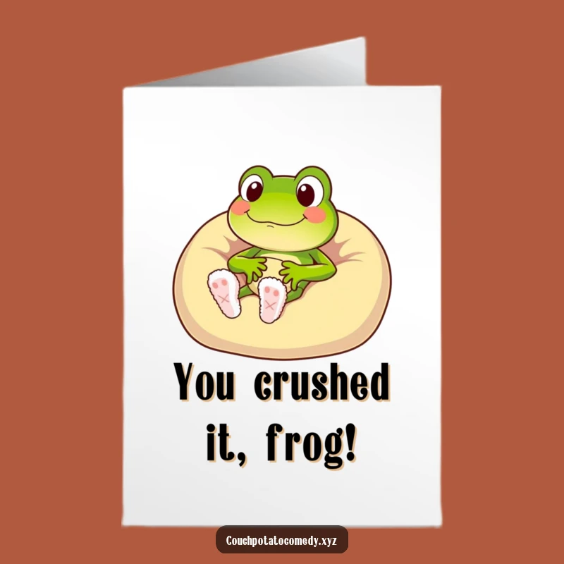 Free Printable Congrats Card: Funny Frog Chilling, Ideal Downloadable Gift for Joyful Achievements