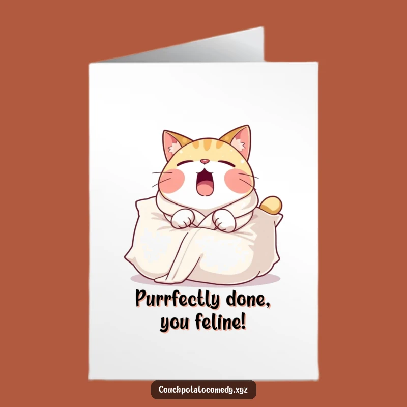 Free Printable Congrats Card: Yawning Cat Relaxing, Funny Celebration Downloadable